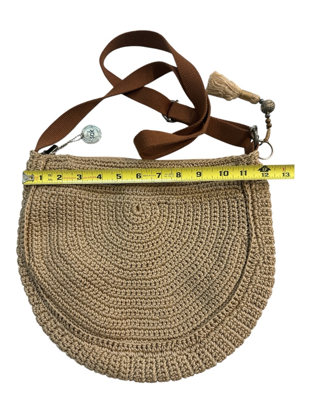 THE Sak Ryder Crochet Crescent Crossbody Bag Hobo Hand-Crocheted Bamboo Tan - Picture 7 of 8